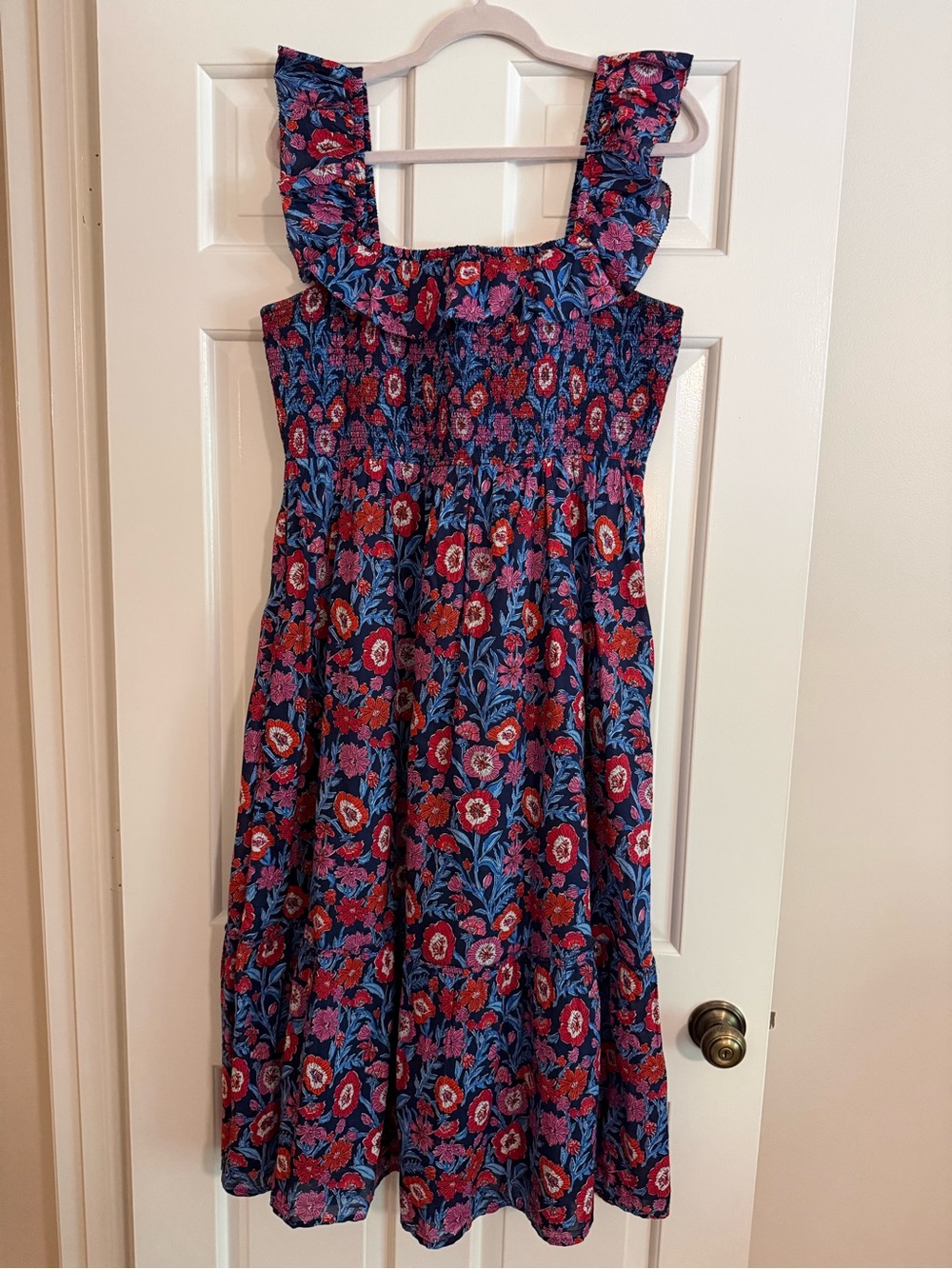 Vineyard Vines Navy Floral Smocked Sundress with Ruffle Straps